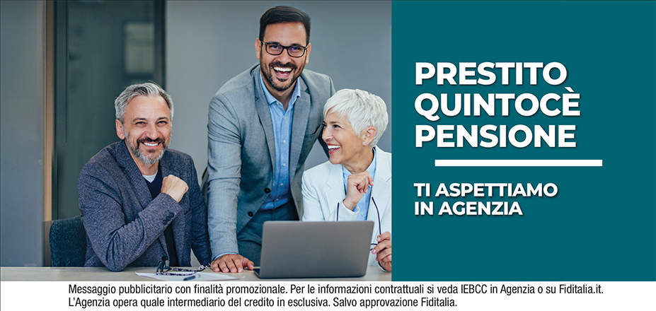 Agenzia A.G. Trade S.r.l. Fiditalia | Padova, Vicenza, Mestre | Cessione del Quinto Quintocè - Un consulente dedicato per i progetti di dipendenti e pensionati. Messaggio pubblicitario con finalità promozionale. Per le informazioni contrattuali si veda IEBCC in Agenzia o su Fiditalia. it. L’Agenzia opera quale intermediario del credito in esclusiva. Salvo approvazione Fiditalia.